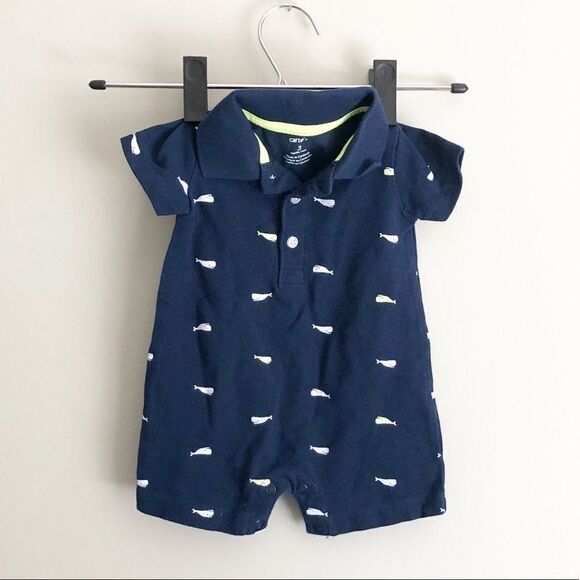 Carter’s Whale Polo Romper Navy Blue Baby Size 3 months - Picture 1 of 3